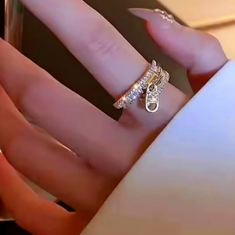 18k Gold Plated Stainless Zircon Crystal Zipper Pull Ring